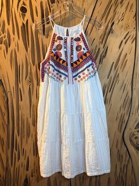 THML Monica Embroidered Halter Dress - White - Size Large